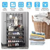 Metal Coat and Hat Stand with 8 Hooks & 5-Tier Shoe Rack, 60 x 26 x 170cm, Black