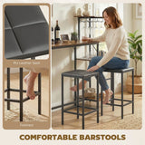 HOMCOM 3 Piece Breakfast Bar Table and Stools Set with 4-Tier Shelving and Wine Glass Racks, Rustic Brown