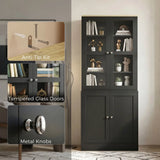 HOMCOM Modern Bookcase Display Cabinet with Glass Doors & Adjustable Shelves – Storage Unit, Black