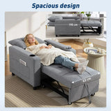 HOMCOM 3-in-1 Single Sofa Bed with Three-Level Back, Cup Holders and Pillow – Convertible Sleeper Chair Bed, Dark Grey