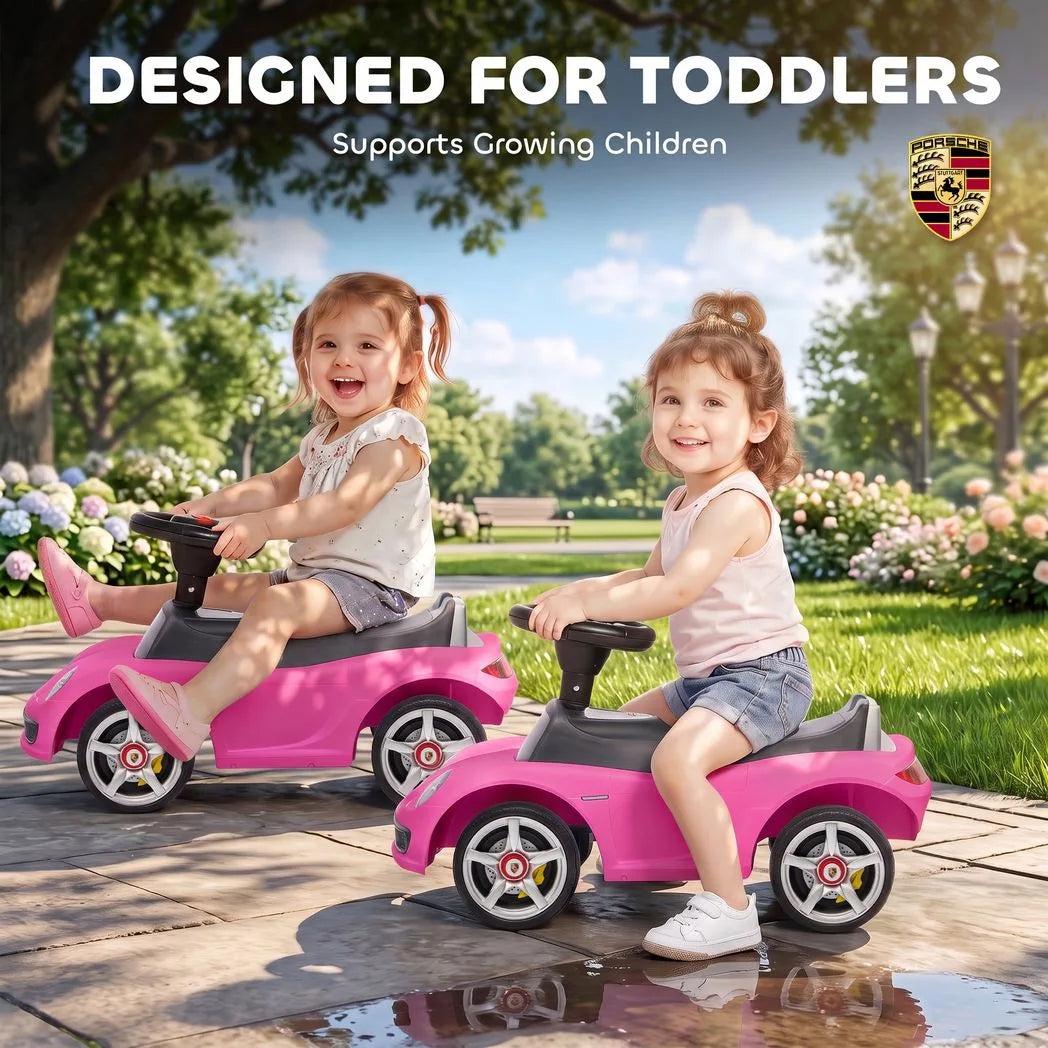 AIYAPLAY Porsche Licensed Toddler Ride On Car with Horn, Headlights & Sounds – Push Car for 18–36 Months, Pink