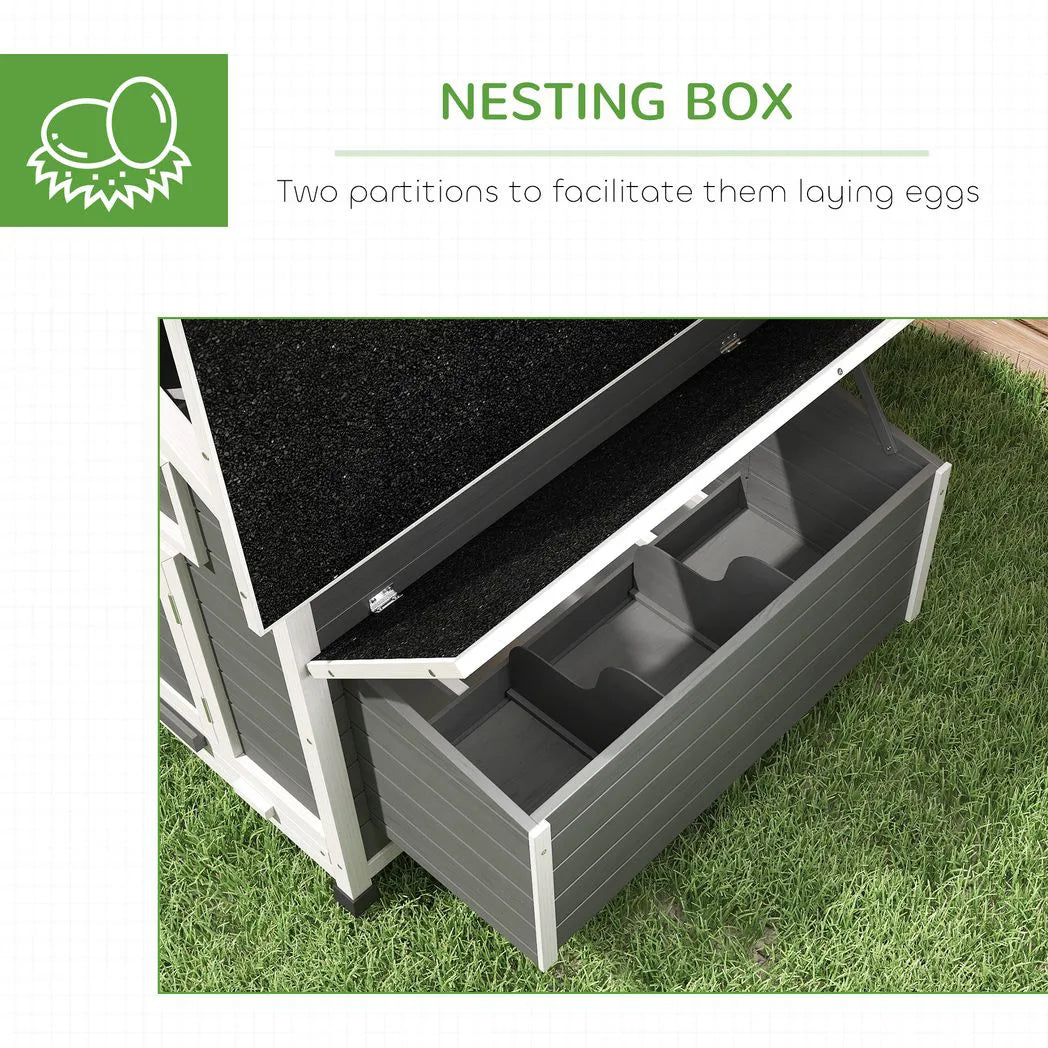 PawHut Wooden Chicken Coop with Nesting Boxes, Openable Roof and Pull-Out Tray – Outdoor Hen House, 150 x 100 x 97 cm