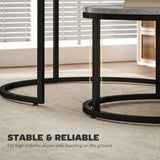 HOMCOM Set of Two Cement-Effect Nesting Coffee Tables with Steel Frame – Round Stacking Tables, Grey