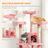 PawHut 173 cm Cat Tree with Scratching Boards and Two Cat Houses – Tall Activity Play Centre, Pink
