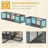PawHut 250cm Extra Long Wooden Cat Tunnel with 8 Doors – L-Shape or Rectangle Outdoor Cat Enclosure, Dark Grey