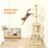 PawHut 134cm Multi-Level Cat Tower with Condo and Sisal Scratching Posts – Indoor Cat Tree, Beige