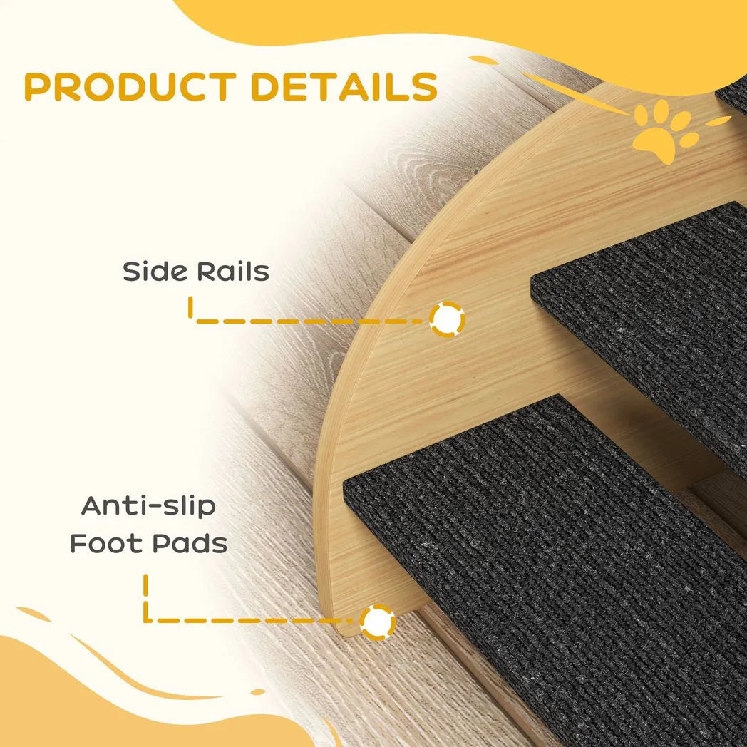 PawHut 3-Step Dog Stairs with Side Panels & Non-Slip Feet – Pet Steps for Sofa and Bed, Small Puppies