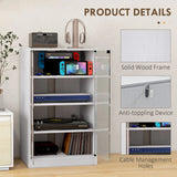 HOMCOM 4-Tier Hi-Fi Stand with Push-to-Open Glass Doors and Adjustable Shelves – Record Player Cabinet, White
