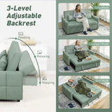 HOMCOM 2 Seater Sofa Bed with Three-Position Back & 2 Pillows – Pull-Out Guest Bed, Green Linen-Look