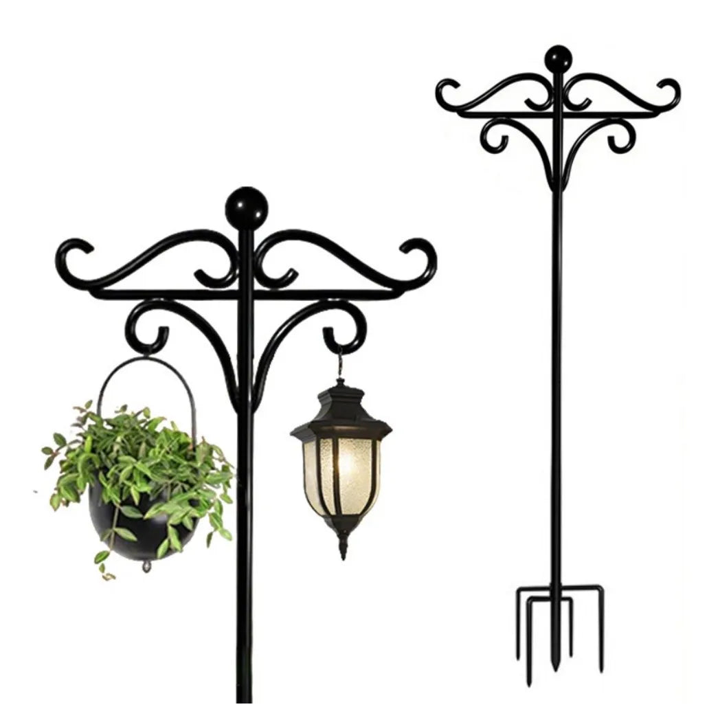 Heavy Duty Bird Feeder Pole Stand with Double Shepherd's Hooks – 193cm Adjustable Garden Feeding Station