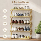 HOMCOM 5-Tier Folding Bamboo Shoe Rack – Holds 15 Pairs, No Assembly, Natural