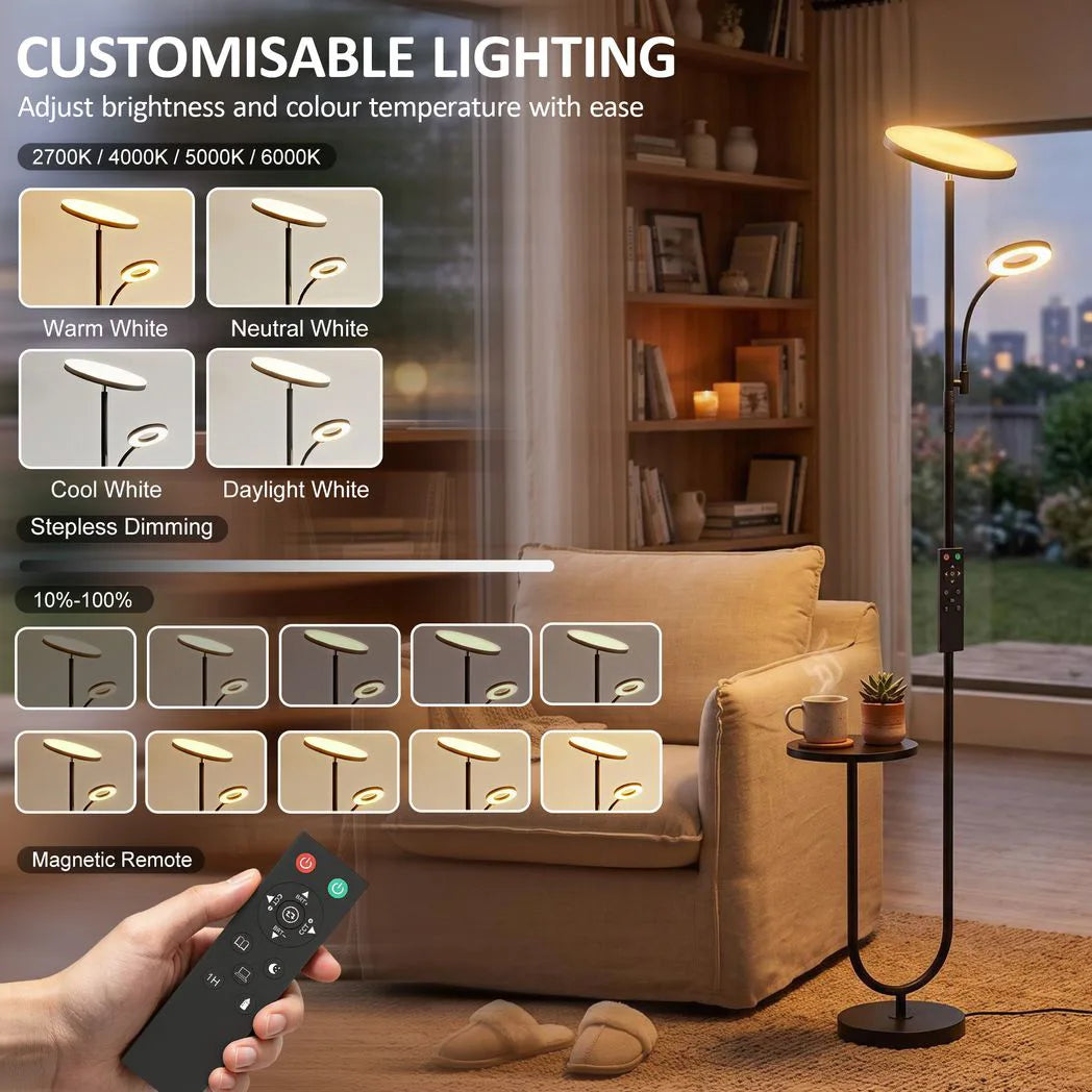 HOMCOM Uplighter Floor Lamp with Table and Reading Light