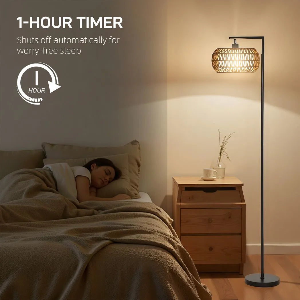 HOMCOM Boho Dimmable LED Floor Lamp with Remote Control – Adjustable Colour Temperature, Double Shade, Black