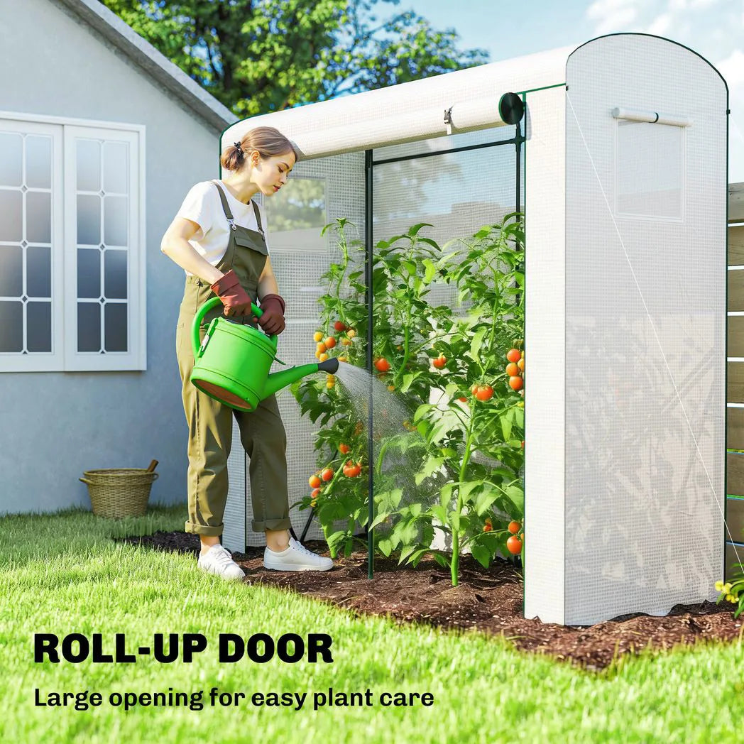 Outsunny Mini Greenhouse with Roll-Up Door & 2 Mesh Windows – Steel Frame, PE Cover, 200 x 75 x 188cm, White