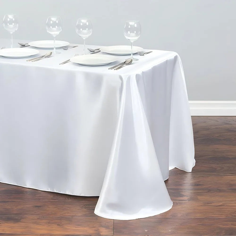 Rectangular Polyester Tablecloth with Bound Edge, 160 x 145cm – Seamless Wedding & Party Table Cover, White