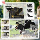 PawHut Foldable Dog Pram with Reflective Strips and 360° Swivel Wheels – Pet and Cat Stroller, Black