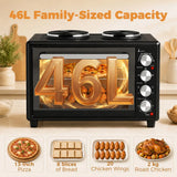 HOMCOM 46L Mini Oven with Dual Hot Plates and Convection – Electric Countertop Cooker with Rotisserie, 90–230°C