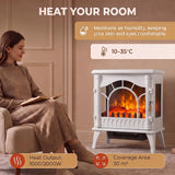 HOMCOM 3-Sided Glass Electric Fireplace Stove with 1000W/2000W Settings and Flame Effect – White