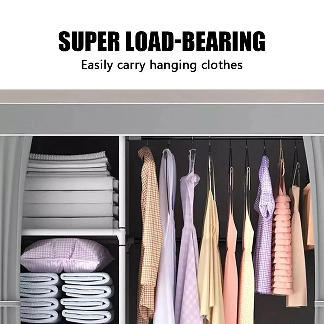 Large Fabric Canvas Wardrobe with Hanging Rail & 6 Shelves, Grey/Black, 105 x 45 x 163cm