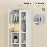 HOMCOM Tall Bathroom Storage Cabinet with 6 Tiers, Adjustable Shelf and 4 Soft-Close Doors – Slim Floor Cabinet, White