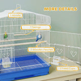PawHut Large Metal Bird Cage with Perches, Feeders and Swing – For Budgies, Parakeets and Finches, Blue