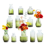 Glass Bud Vases, Set of 12, Small Vintage Embossed Vases for Table Centrepieces, Green