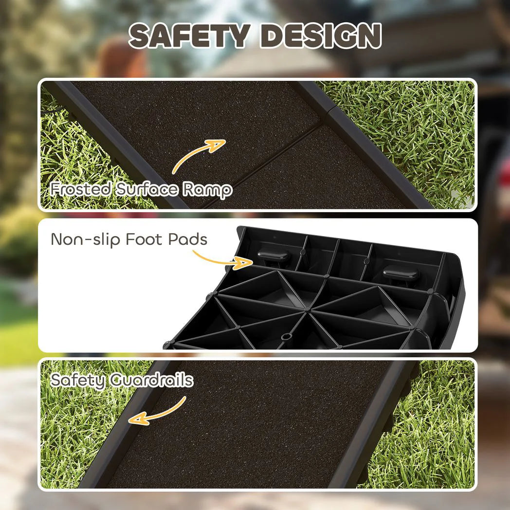 PawHut Foldable Dog Ramp with Frosted Anti-Slip Surface and Guardrails – Portable Car Ramp, 155 x 38.5 x 15.5 cm