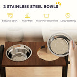 PawHut Raised Dog Bowls with Stand, 4 Adjustable Heights & 3 Angles, 2 x 1.2L Stainless Steel Feeder, Brown