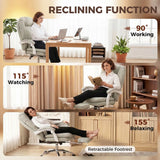 HOMCOM Executive Office Chair with 155° Recline, Footrest & Lumbar Pillow – PU Leather, Khaki