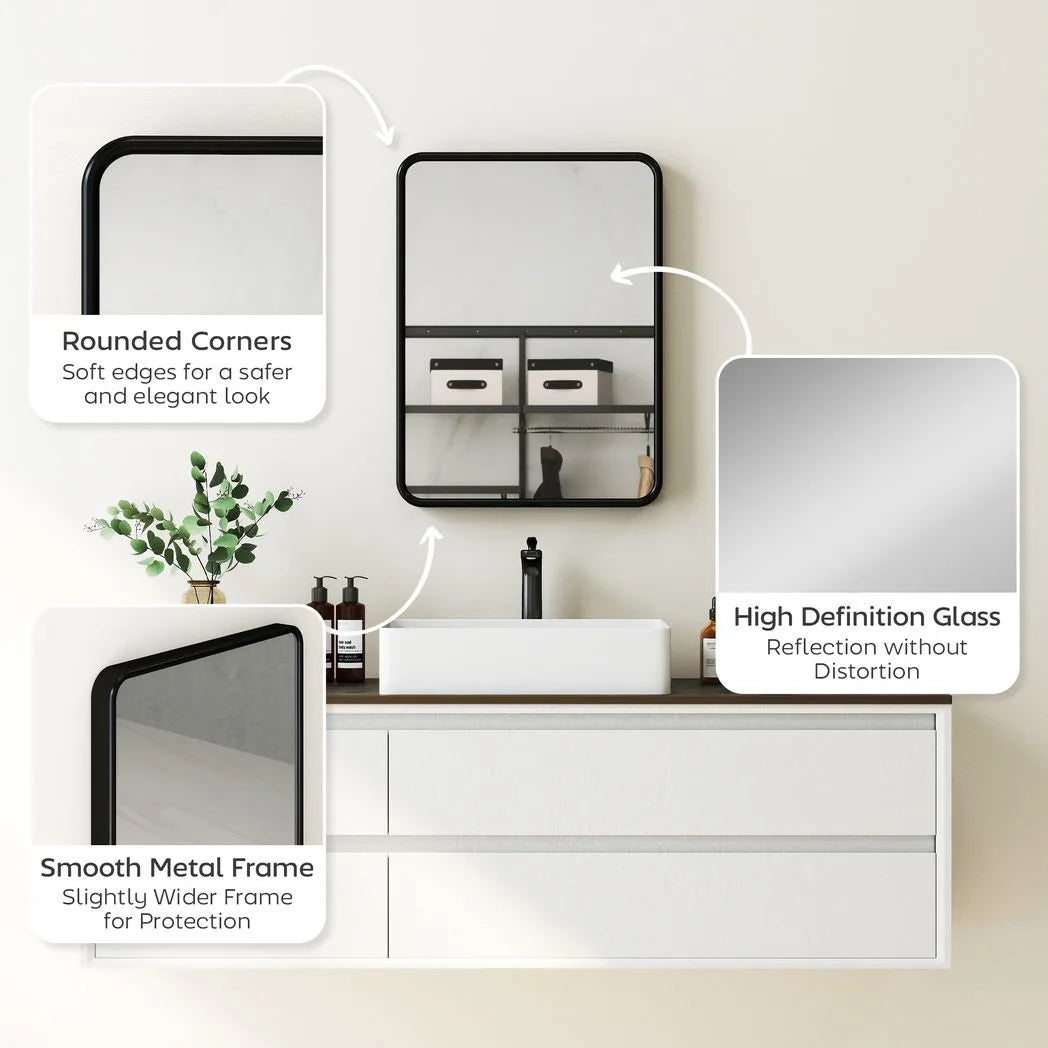 HOMCOM Rectangular Wall Mirror with HD Glass – Black