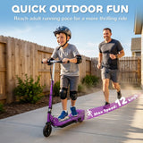 HOMCOM Foldable Electric Kids Scooter with Dual 12V Batteries, Adjustable Handlebar – Ride-On for Ages 7-14, Purple