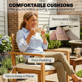 Outsunny 4 Seater Acacia Wood Garden Furniture Set with Loveseat, Armchairs, Table & Cushions – Garden Sofa Set, Cream White