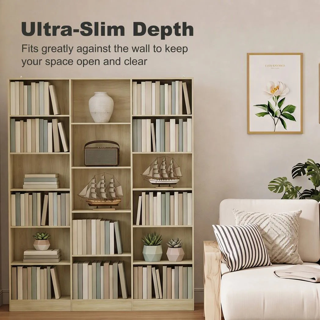 HOMCOM 17-Cube Open Bookcase, 188cm Tall with Adjustable Shelves and Anti-Tipping Hardware – Oak