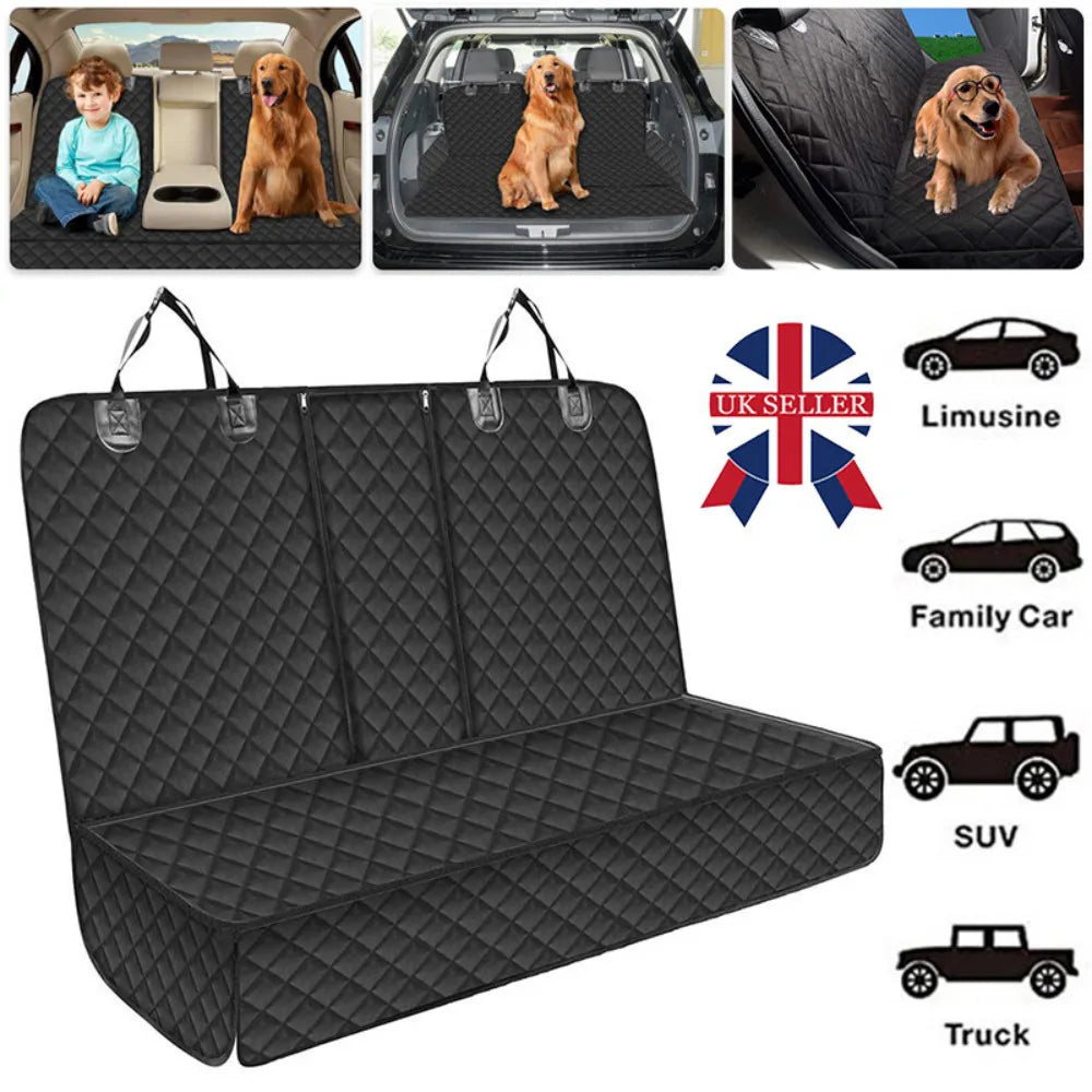Waterproof Rear Dog Car Seat Cover with Zipped Armrest Access – Back Seat Protector for Cars, Black