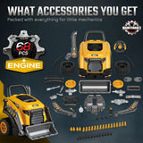 AIYAPLAY Kids Truck Engine Toy with Steering Wheel, Mist Spray, Lights & Sounds – Mechanic Play Set, Yellow