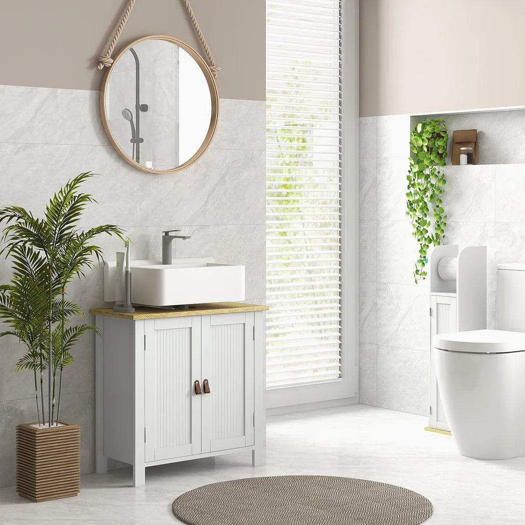 kleankin Under Sink Bathroom Cabinet with U-Shaped Cut-Out – For Basins Without Pedestal, White