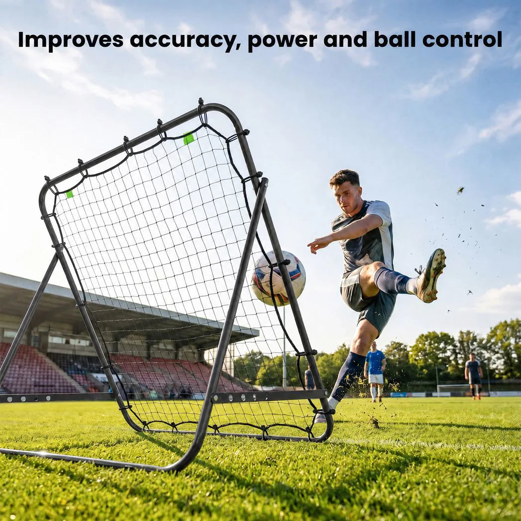 HOMCOM Adjustable Football Rebounder Net – Steel Frame Kickback Target Goal for Teens and Adults, Black