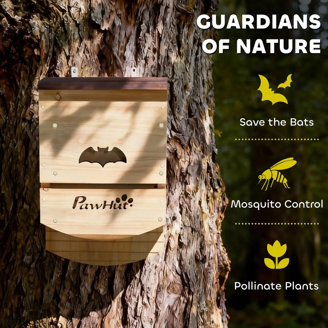 PawHut Bat Boxes, Pack of 3 Wooden Bat Houses with Hanging Hook – Garden Wildlife Roosts, Natural
