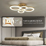 HOMCOM 4-Ring LED Flush Mount Ceiling Light with 3 Colour Temperatures – Modern Lighting, Gold Tone