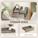 HOMCOM Set of 2 Floating Nightstands with Drawer, Wall-Mounted Bedside Tables – Bedroom Storage, Grey Wood Effect