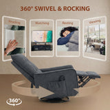 HOMCOM Chenille Recliner Armchair with Massage and Heat, 360° Swivel and Rocking – Manual Recliner, Dark Grey