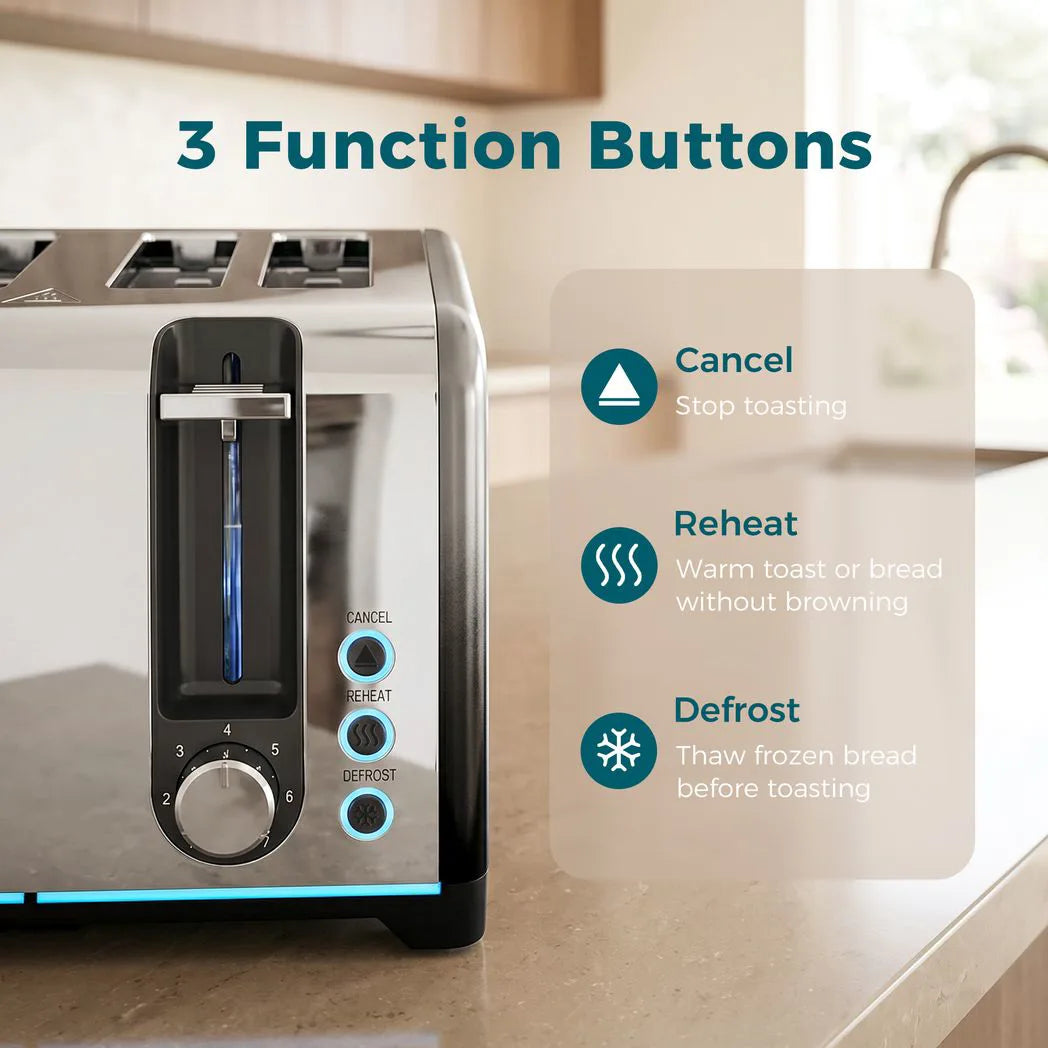 HOMCOM 4 Slice Toaster with 7 Browning Levels, Reheat, Defrost and Cancel Functions, Black