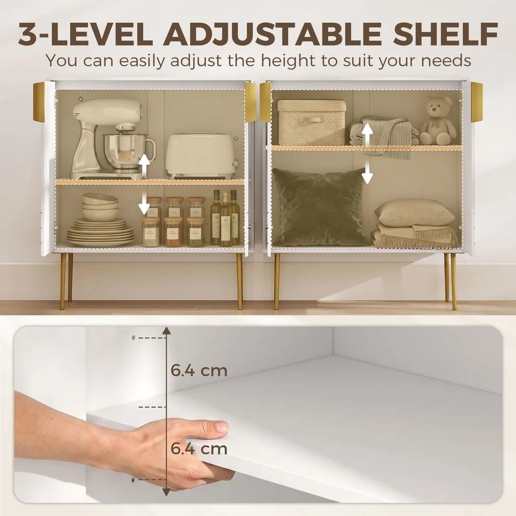 HOMCOM Modern Kitchen Cupboard with 2 Doors, Adjustable Shelf and Copper-Tone Metal Legs – Storage Cabinet, White