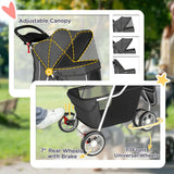 PawHut 3 Wheel Foldable Dog Stroller with Adjustable Canopy & Storage Basket, up to 10 kg – Pet Pram, Dark Grey