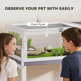 PawHut Wooden Tortoise House with Dual-Zone Habitat and Clear Panels – Vivarium for Small Pets, Grey