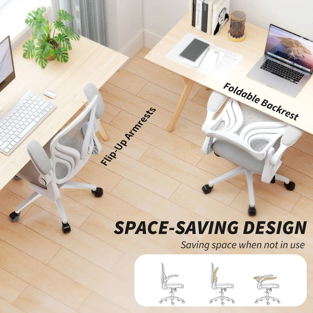 HOMCOM Mesh Office Chair with Foldable Backrest & Flip-Up Arms – Space-Saving Computer Desk Chair, Light Grey