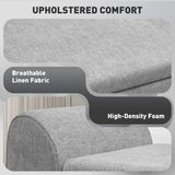 HOMCOM Storage Ottoman Bench with Armrests, 53.8L Lift-Top Storage & Rubberwood Legs – Upholstered Linen Window Seat, Dark Grey