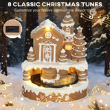 HOMCOM Christmas Gingerbread House with Rotating Train, LEDs & 8 Tunes – Lighted Musical Snow Village