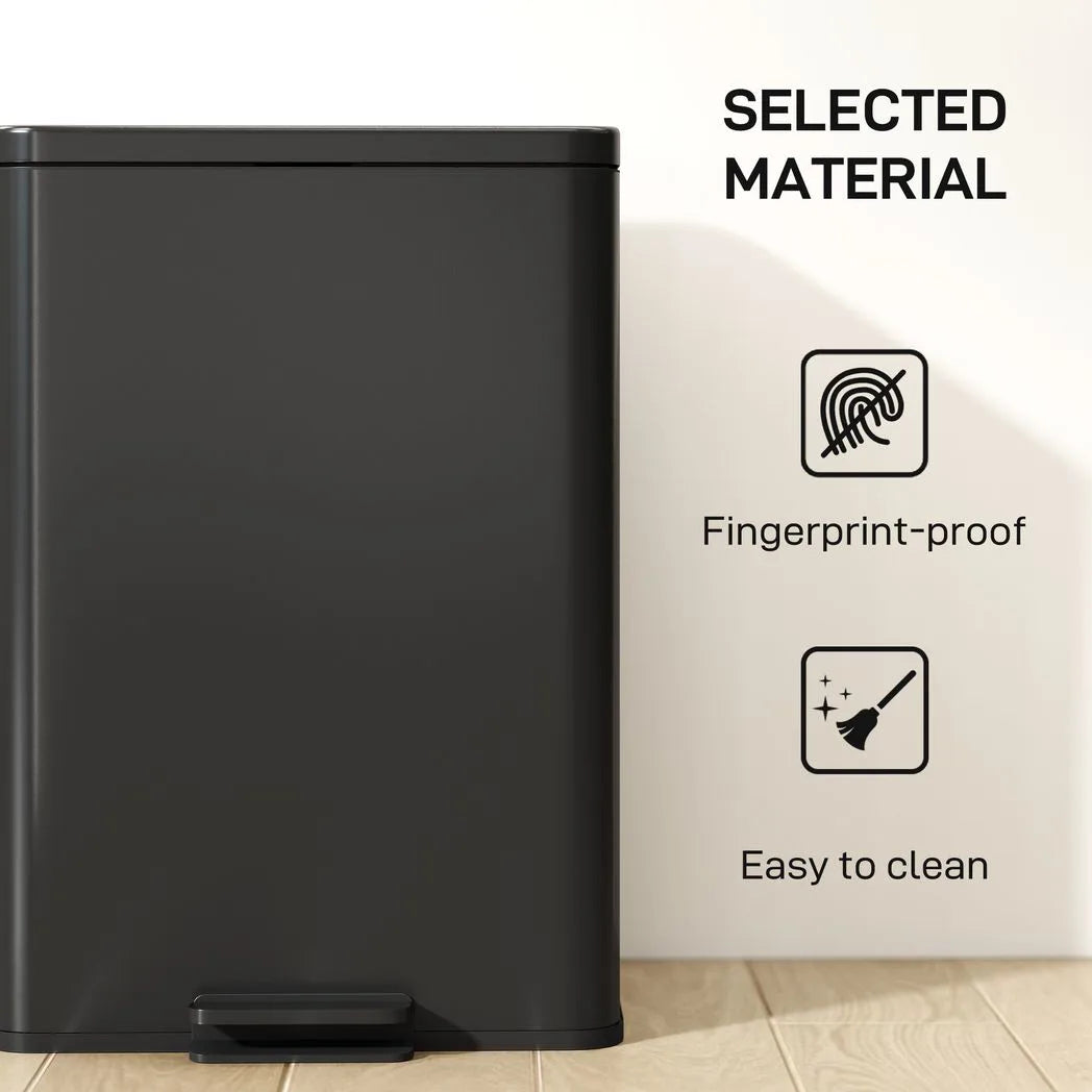 HOMCOM 20L Stainless Steel Kitchen Pedal Bin with Soft-Close, Stay-Open Lid and Removable Bucket, Matte Black