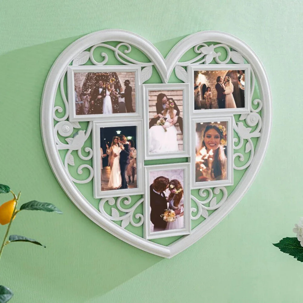 Large White Heart Multi-Picture Hanging Photo Frame